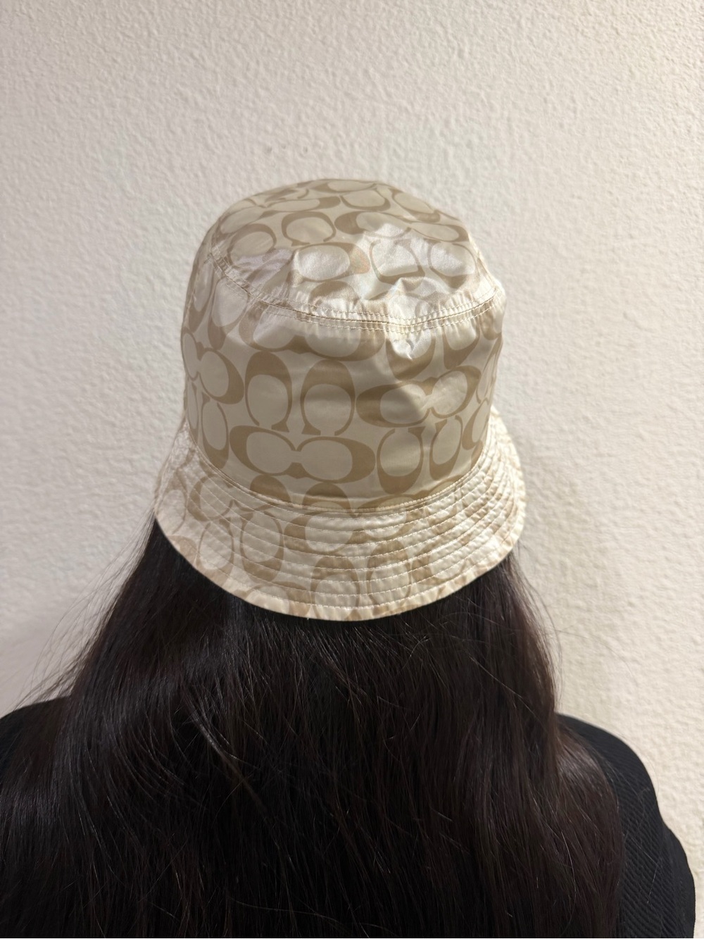 Coach Beige Logo Satin Bucket Hat